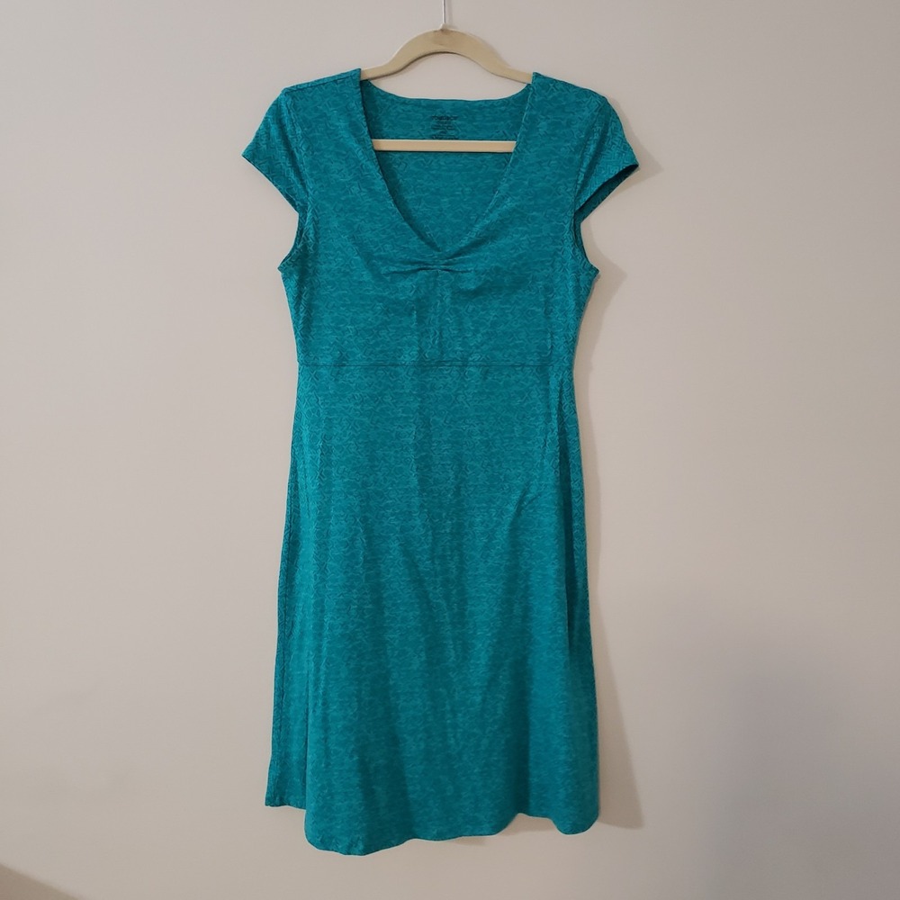 Toad & Co Rosemarie Women Boho Coastal Stretchy Dress SIZE S Empire Comfort Teal